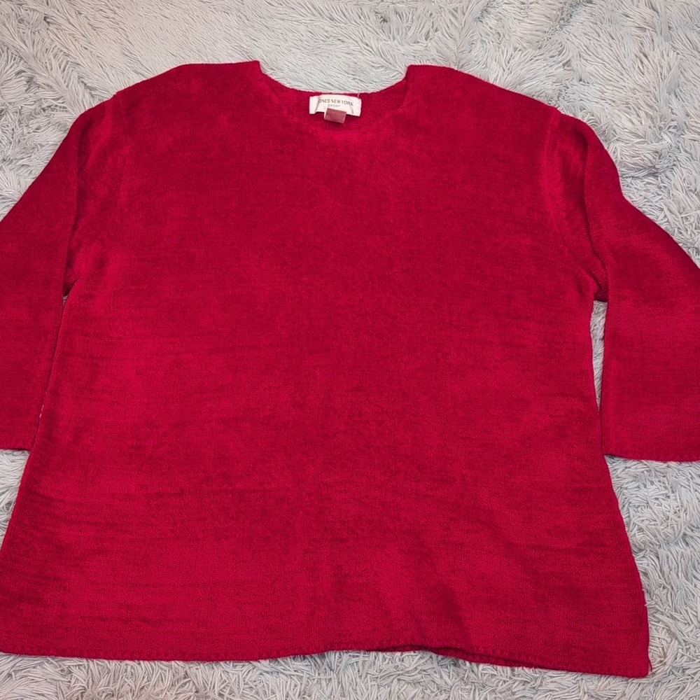 Vintage Jones New York Sweater Womens 3X Red Stretch Soft Cozy Comfort Preppy